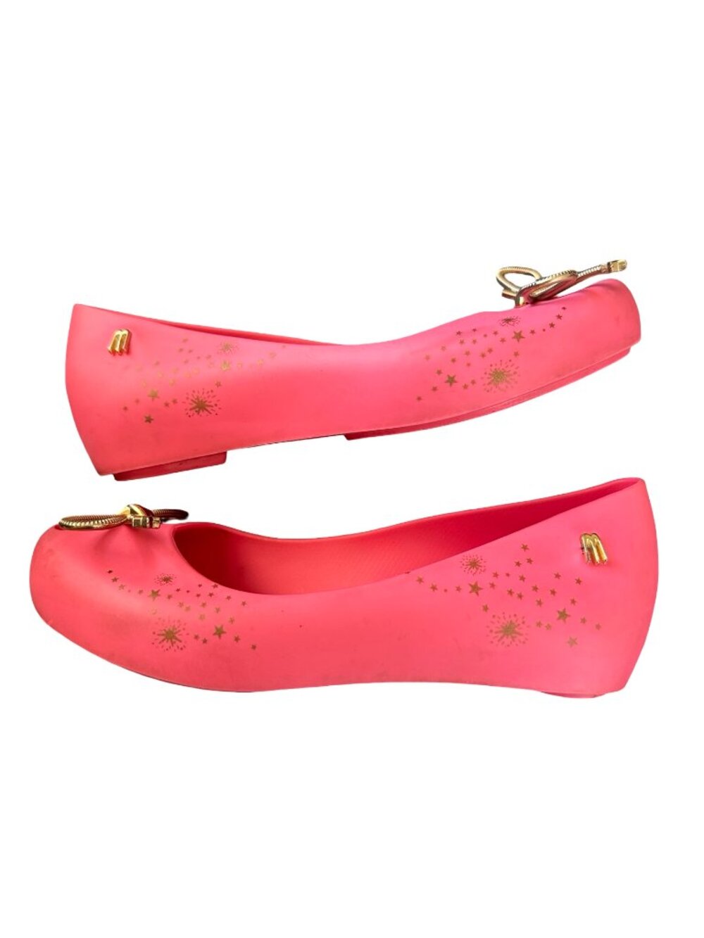 Mel Dreamed by Mini Melissa Pink & Gold bow Jelly ballet flat shoes Kids 2